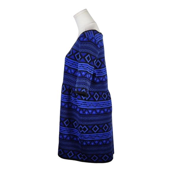T/O Sweater Knit Dress XL Blue Black Geometric Tribal Boho Y2K Fit & Flare - Picture 6 of 12